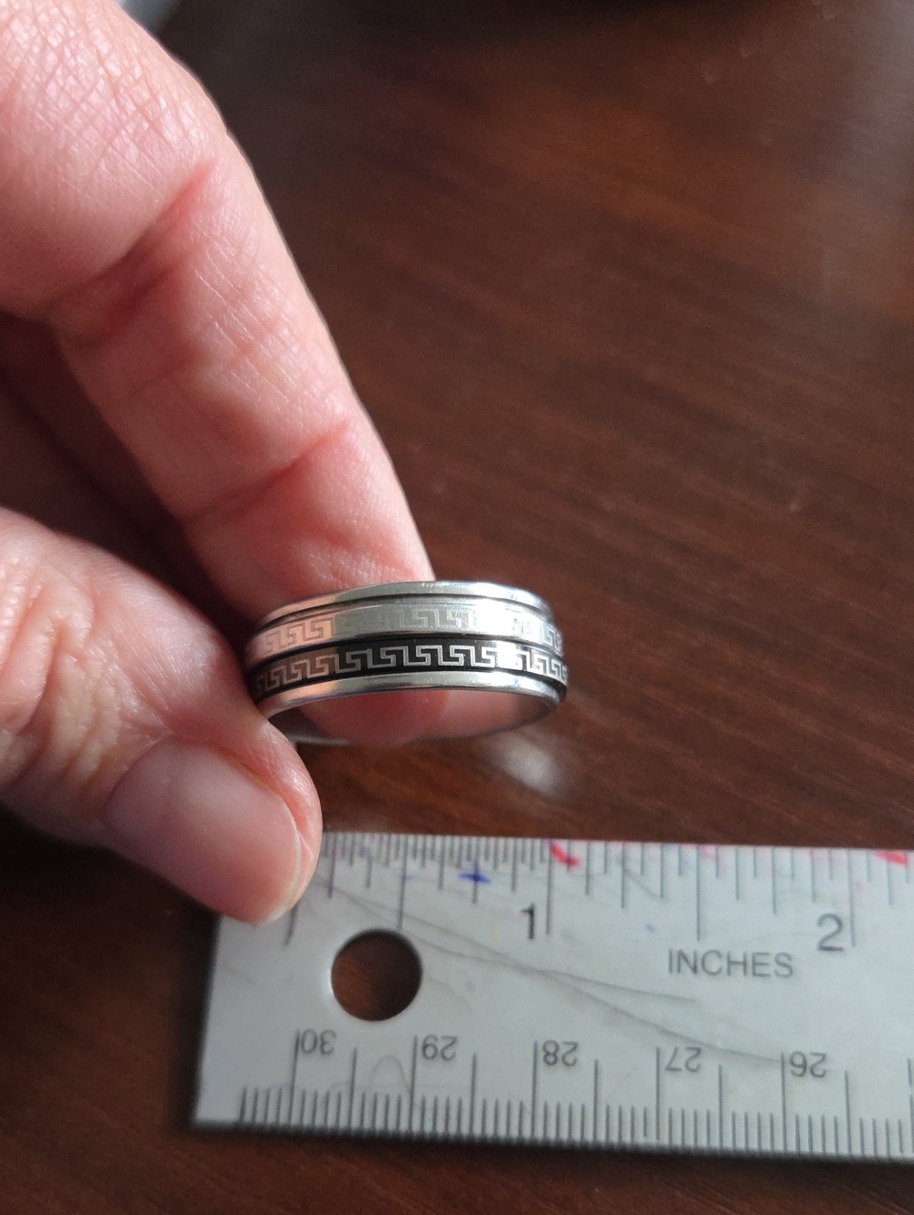 Spinner Stainless Steel Greek Key Spinner Ring - Silver Sz 12